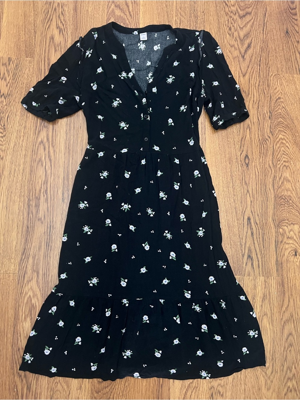 Old Navy Black Floral Button Front Midi Dress Small